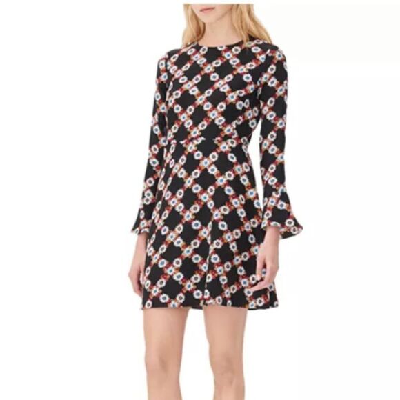 Sandro PARIS Womens Size 1 / Small Black Silk Floral Print Dress 3/4 Sleeve - Picture 1 of 16